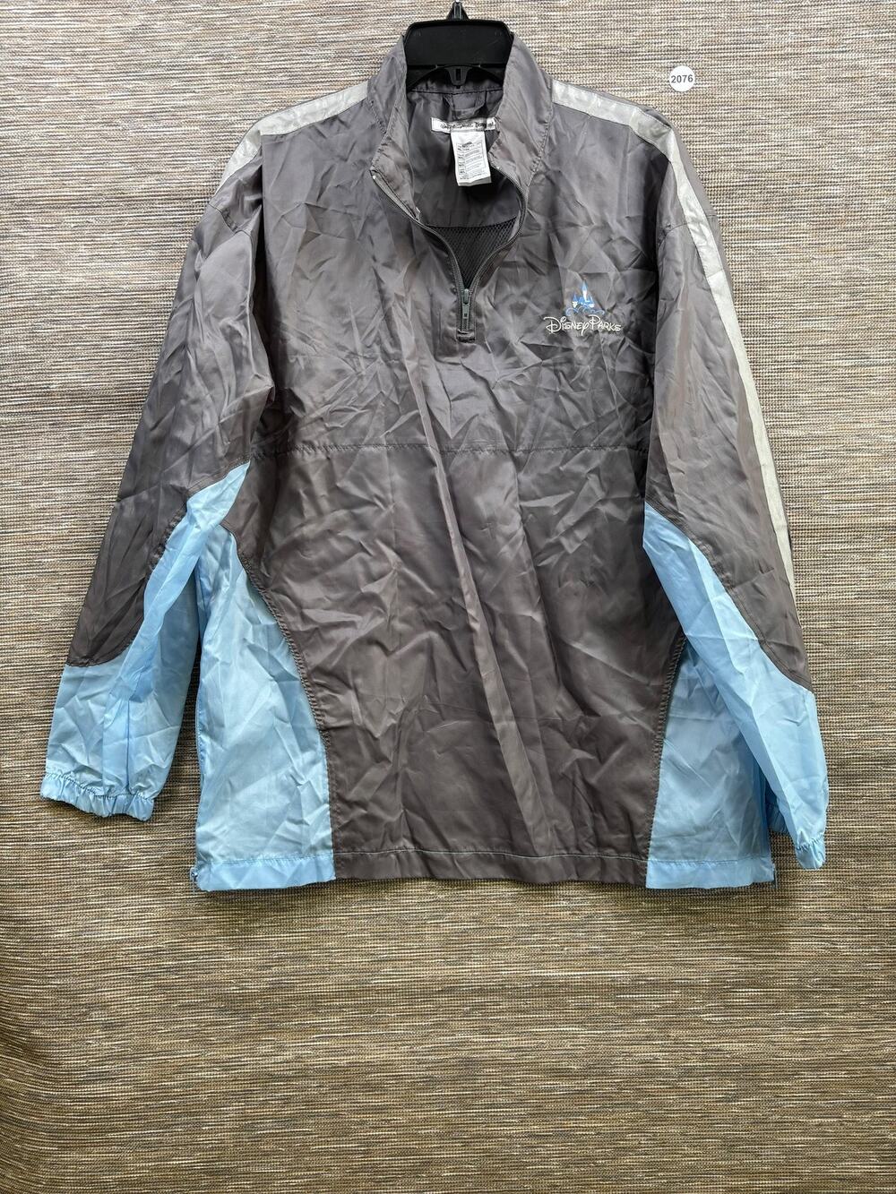 Disney Parks Jacket Mens Size M/L Gray Blue 1/4 Zip Windbreaker Castle Logo